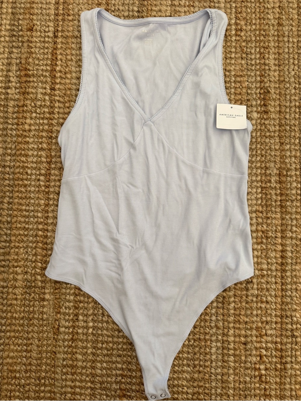 American Eagle Outfitters Light Blue Ribbed V-Neck Bodysuit